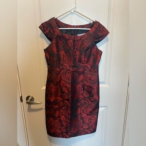 Liz Claiborne Red and Black Floral Midi Dress
